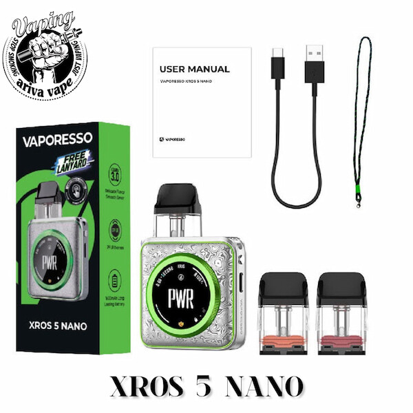 ویپرسو ایکسراس 5 نانو اقلام بسته بندی، Vaporesso XROS 5 Nano Damascus Silver Black Satin XROS Five Nano Damascus Silver