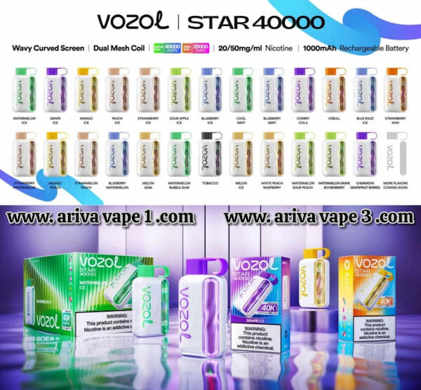 پاد یکبار مصرف وزول استار 40000 پاف طعم توت فرنگی ملون هلو Strawmelon peach محصول برند VOZOL مدل Star 40K Puff