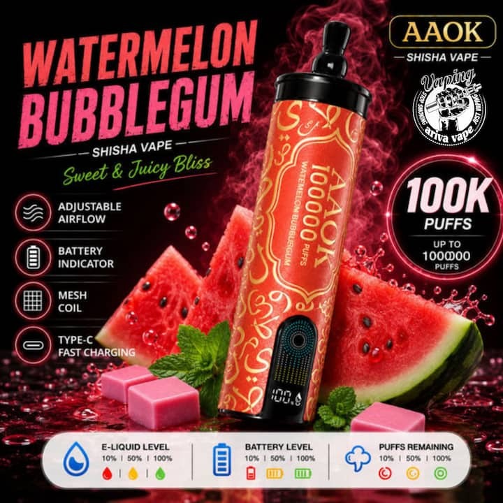  ویپ یکبار مصرف AAOK A120 با طراحی لوکس، ظرفیت ۵۵ میلی‌لیتر، نیکوتین ۳ درصد و قابلیت تولید صدای قلیان 