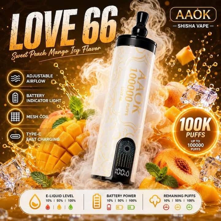  عکس ویپ AAOK مدل A120 با طراحی اسلیمی، نمایشگر درصد شارژ، نمایش میزان جویس و درگاه شارژ USB Type-C 